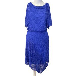 Rabbit Design Women's Blue Dress, Short Winged Sleeves Size 10 SKU 2764